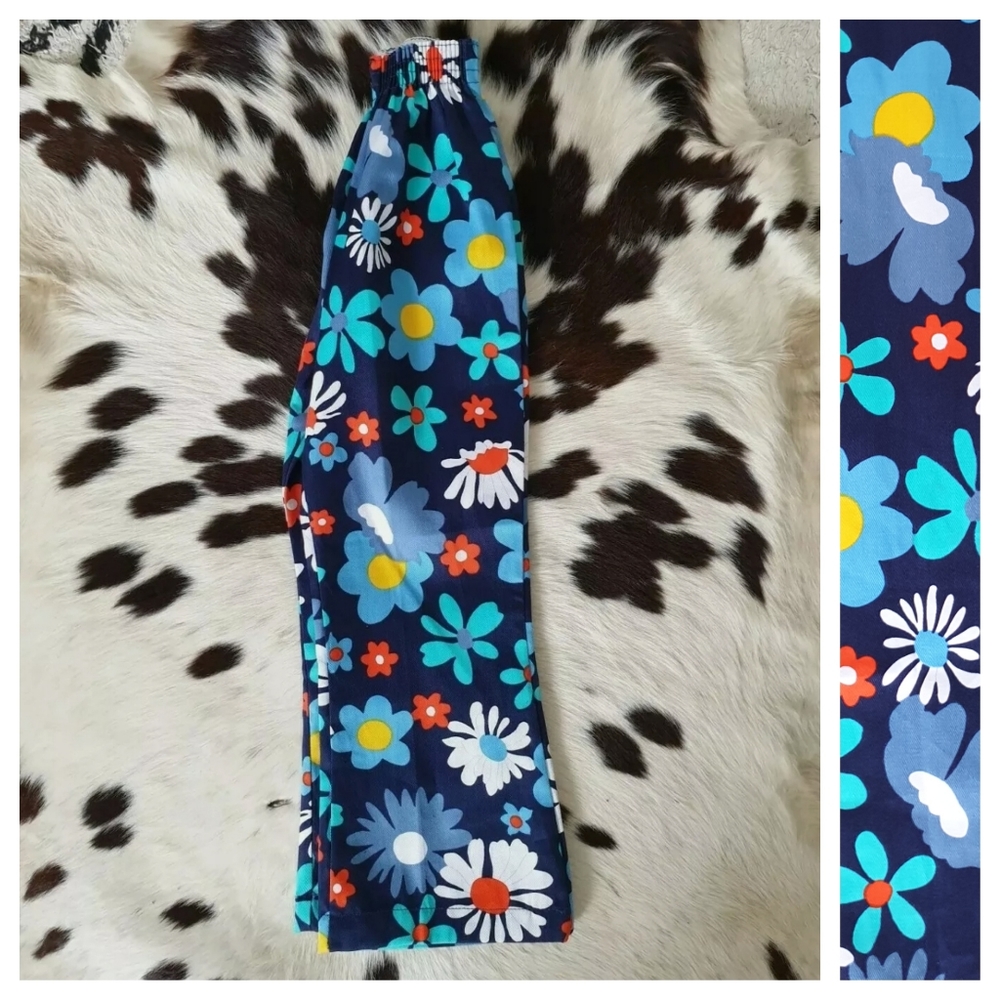 VTG 1960s DEADSTOCK Floral Flower Power Cotton Flares Pants Approx. 5-6 Years - Picture 10 of 12